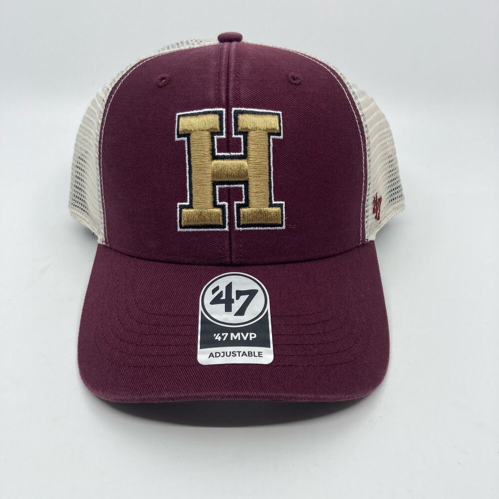 Harvard University Trucker Hat 47 Brand MVP Maroon Snapback Adjustable
